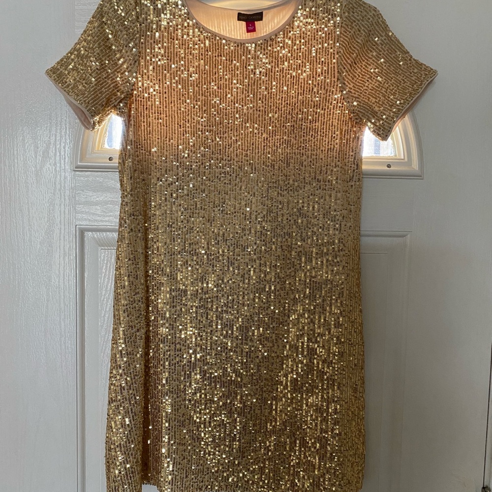 Gold Sequin Short Sleeve Dress